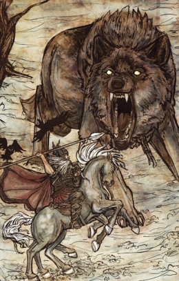 Odint és Fenrir harca (Dreoilin/Ashley Stewart rajza)