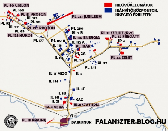 A Bajkonuri Űrállomás átnézeti térképe (Grafika: Falanszter.blog.hu)