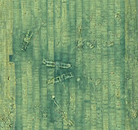 Az USS Macon fedélzetén az 1935-ös balesetkor szállított négy Sparrowhawk vadászrepülőgép maradványai egy 2006-os expedíción készült fényképen