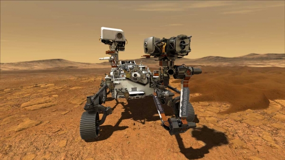 Illusztráció arról, hogy a NASA Perseverance rover hogyan néz ki a Marson. (Forrás: NASA / JPL-Caltech)